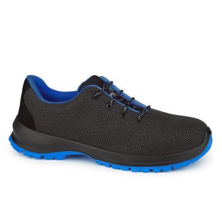 Zapato DIAMOND BLUE S153 Ref. 92651 en tej técnico PU negro con detalles azules y suela de poliuretano bidensidad antiestática