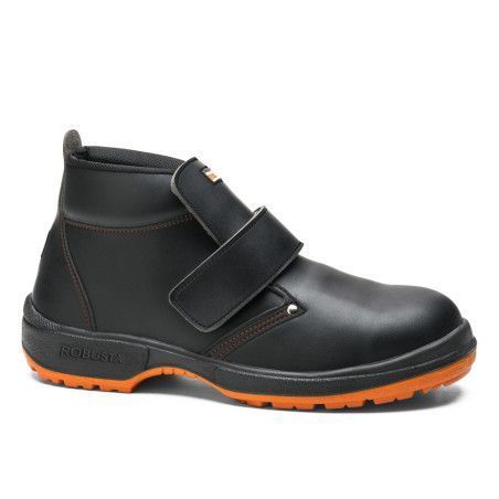 Bota de seguridad Roble VLCO Ref. 92003 de Robusta con piel flor vacuna negra y suela PU bidensidad naranja.
