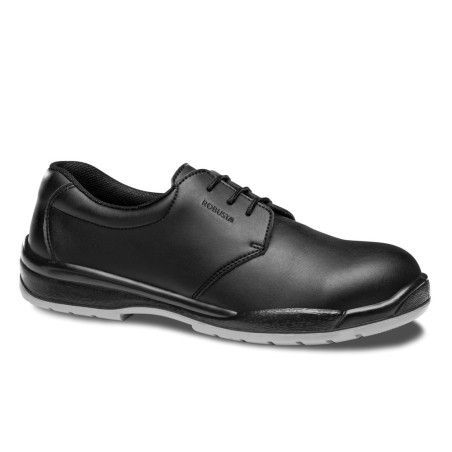 Zapato de seguridad Carlota IND Negro Ref. 90719 de Robusta con piel hidrofugada y suela PU bidensidad SRC.