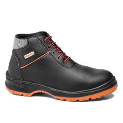 Bota de seguridad Tejo Ref. 92013 de Robusta®, piel flor vacuna negra y suela PU bidensidad naranja antideslizante.