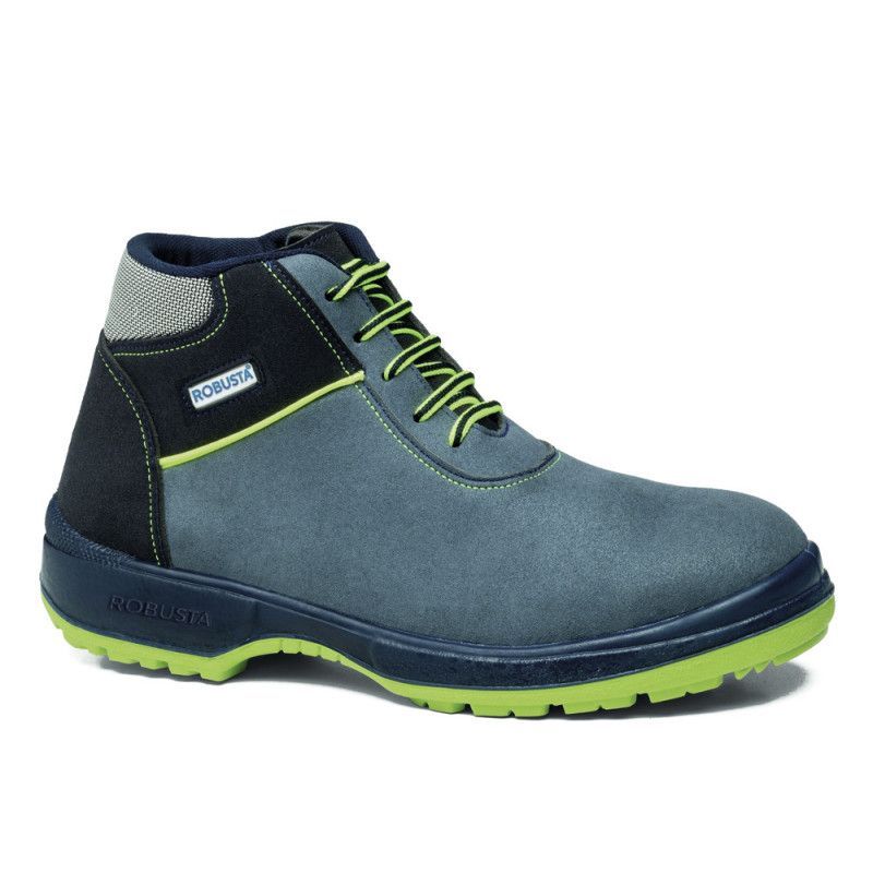 Bota de seguridad Robusta® PALMERA Ref. 92015 en serraje azul con cuello acolchado y suela bicolor antideslizante