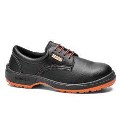Zapato de seguridad Robusta® CASTAÑO Ref. 92021 en piel flor negra con suela naranja antideslizante