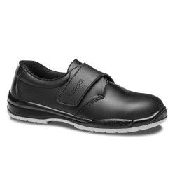 Zapato de seguridad Robusta® MARIA IND NEGRO Ref. 90739 con piel flor vacuna negra y cierre de velcro