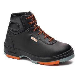 Bota de seguridad Robusta® ABETO S3 Ref. 92038 en piel negra con puntera de acero y suela antitorsión naranja