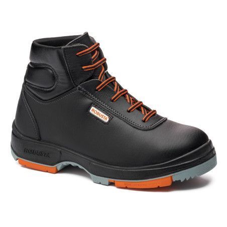 Bota de seguridad Robusta® ABETO S3 Ref. 92038 en piel negra con puntera de acero y suela antitorsión naranja