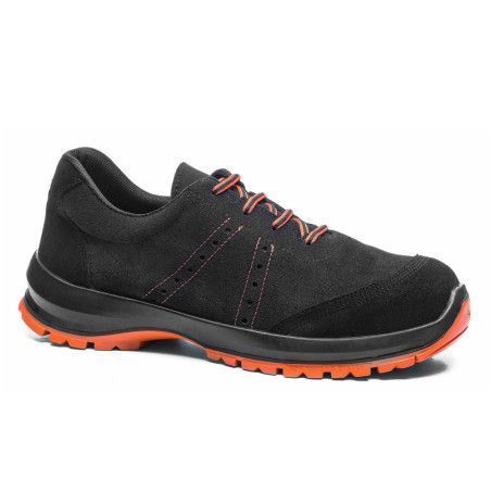 Zapato de seguridad Robusta® Acebo CM Black Ref. 92225 en serraje negro con cordones y suela Biomecánica naranja