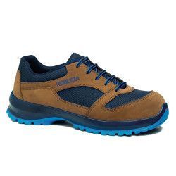 Zapato de seguridad Robusta® INCA Ref. 92080 en serraje marrón y tejido azul con suela Biomecánica antideslizante