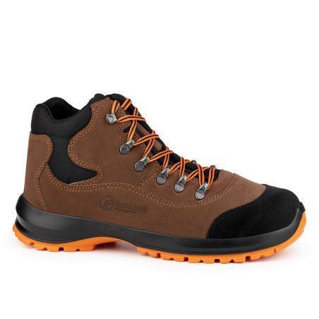 Bota de seguridad Robusta® RICINO Ref. 92094 tipo trekking en serraje marrón con suela naranja antideslizante