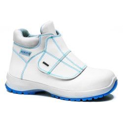 Bota de seguridad Robusta® PERCA Ref. 92143 en piel flor blanca con forro GORE-TEX® y suela de poliuretano azul antideslizante.