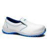Zapato de seguridad Robusta® NOGAL Ref. 92150 en piel flor blanca con puntera no metálica y suela PU azul antideslizante.