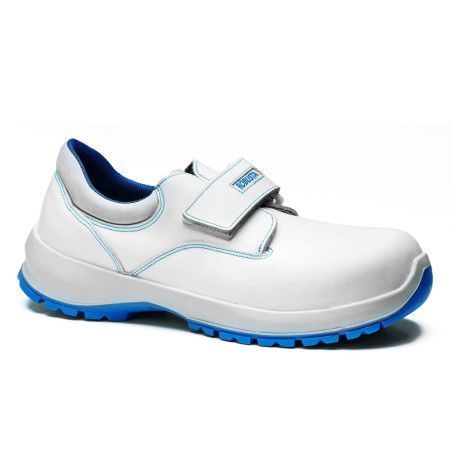 Zapato de seguridad Robusta® CASTAÑO VLCO BLANCO Ref. 92154 en piel blanca con cierre velcro y suela PU antideslizante.