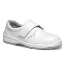 Zapato de seguridad Robusta® MARIA IND BLANCO Ref. 90122 con piel flor vacuna blanca y cierre de velcro anatómico.
