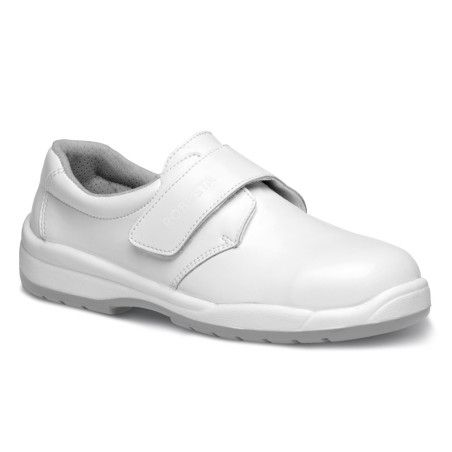 Zapato de seguridad Robusta® MARIA IND BLANCO Ref. 90122 con piel flor vacuna blanca y cierre de velcro anatómico.
