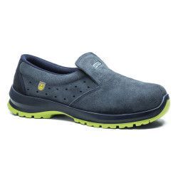 Zapato de seguridad Robusta® Ciprés ESD Ref. 92047 en serraje azul, suela Biomecanic fluor y certificación Metal Free.