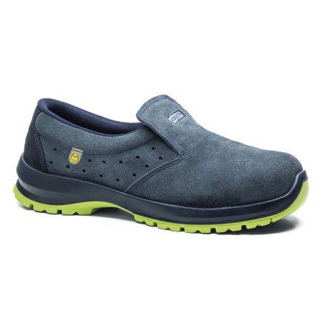 Zapato de seguridad Robusta® Ciprés ESD Ref. 92047 en serraje azul, suela Biomecanic fluor y certificación Metal Free.