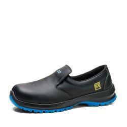 Zapato de seguridad Robusta CEDRO ESD 92051 S2+CI+SRC, libre de metal, con suela azul antideslizante y propiedades ESD.