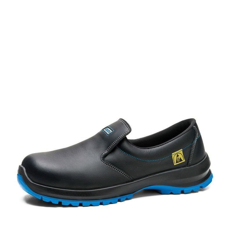 Zapato de seguridad Robusta CEDRO ESD 92051 S2+CI+SRC, libre de metal, con suela azul antideslizante y propiedades ESD.