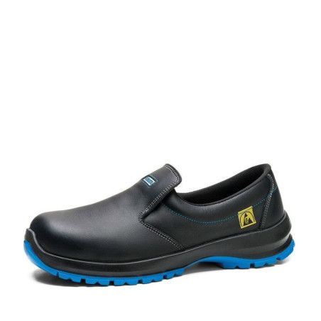 Zapato de seguridad Robusta CEDRO ESD 92051 S2+CI+SRC, libre de metal, con suela azul antideslizante y propiedades ESD.