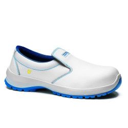 Zapato de seguridad Robusta® Nogal ESD Ref. 92152 con corte en piel flor blanca y suela Biomecánica PU+PU azul